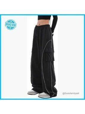 Y2K Parachute Track Pants Low Rise Baggy Wide Leg Cargo Pants Streetwear